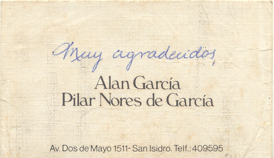 Tarjeta Alan Garcia